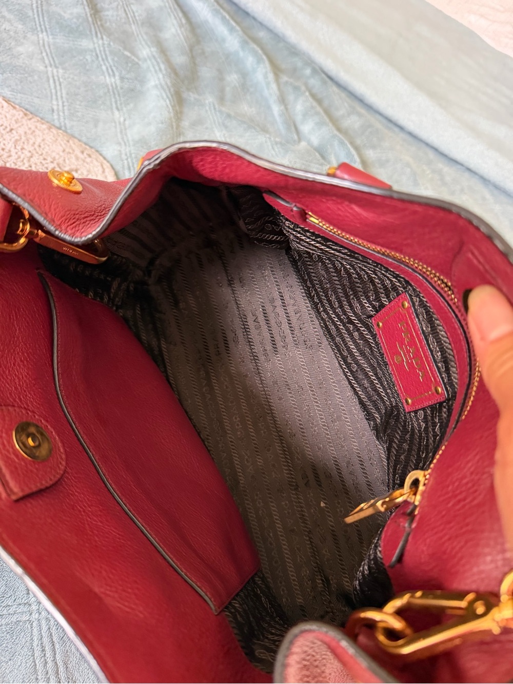 Prada Burgundy Leather Shoulder Tote with Gold Hardware - Picture 7 of 8
